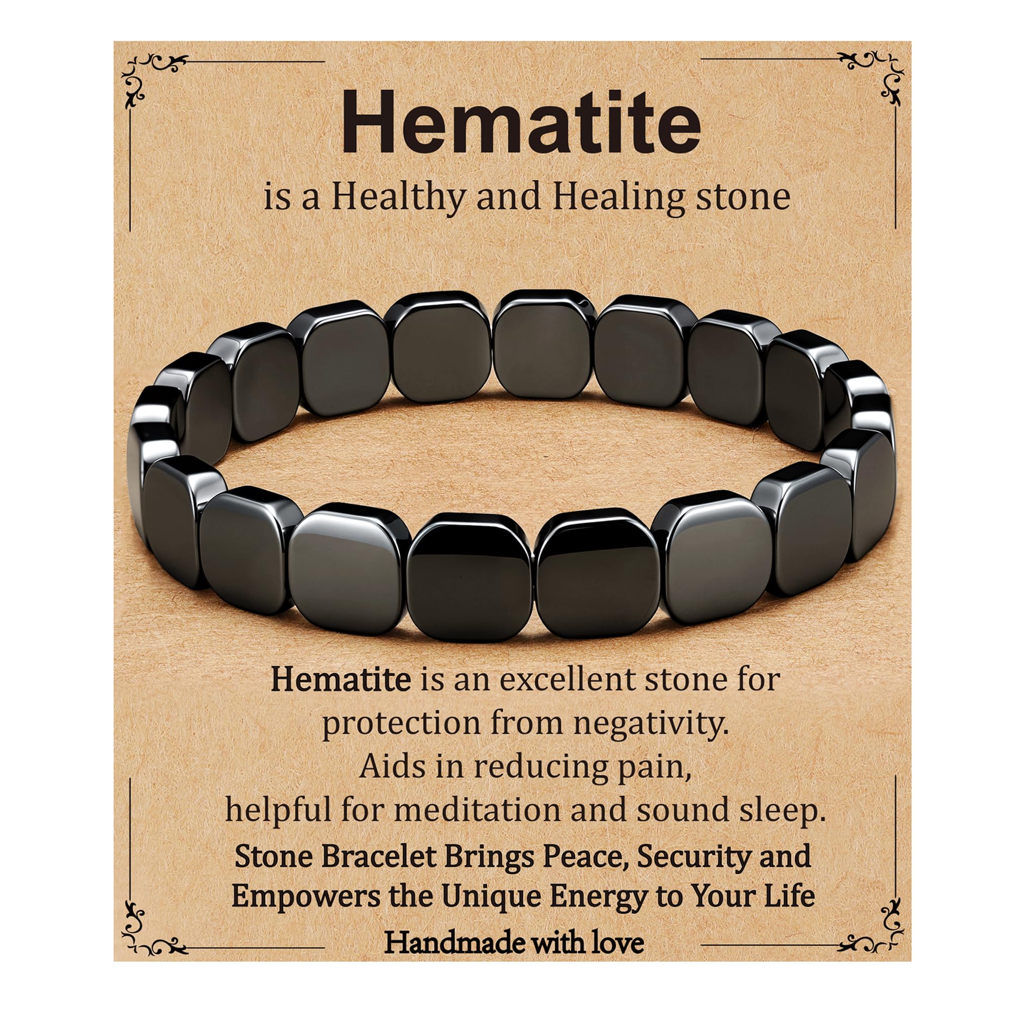 Gnamy pulsera hematita frontal mostrando acabado elegante
