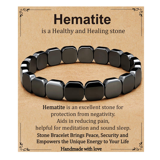 Gnamy pulsera hematita frontal mostrando acabado elegante