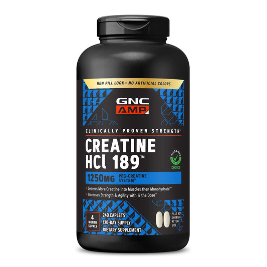 GNC bote frontal mostrando la fórmula creatina HCl y beneficios