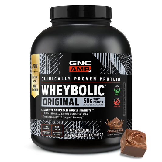 GNC envase frontal del producto mostrando diseño y sabor Chocolate Fudge