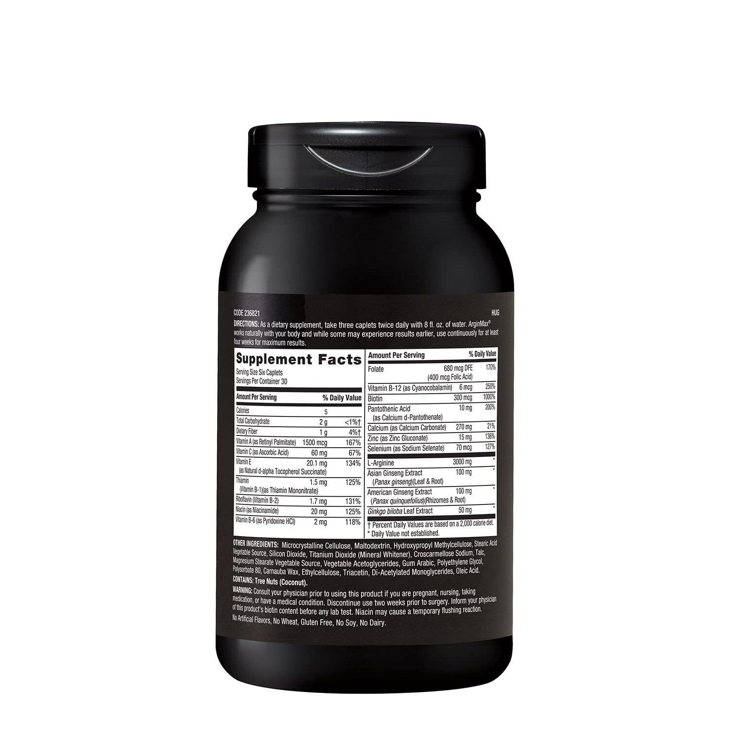 GNC ArginMax primer plano de un comprimido, detalle de la textura y el recubrimiento para apreciación de calidad