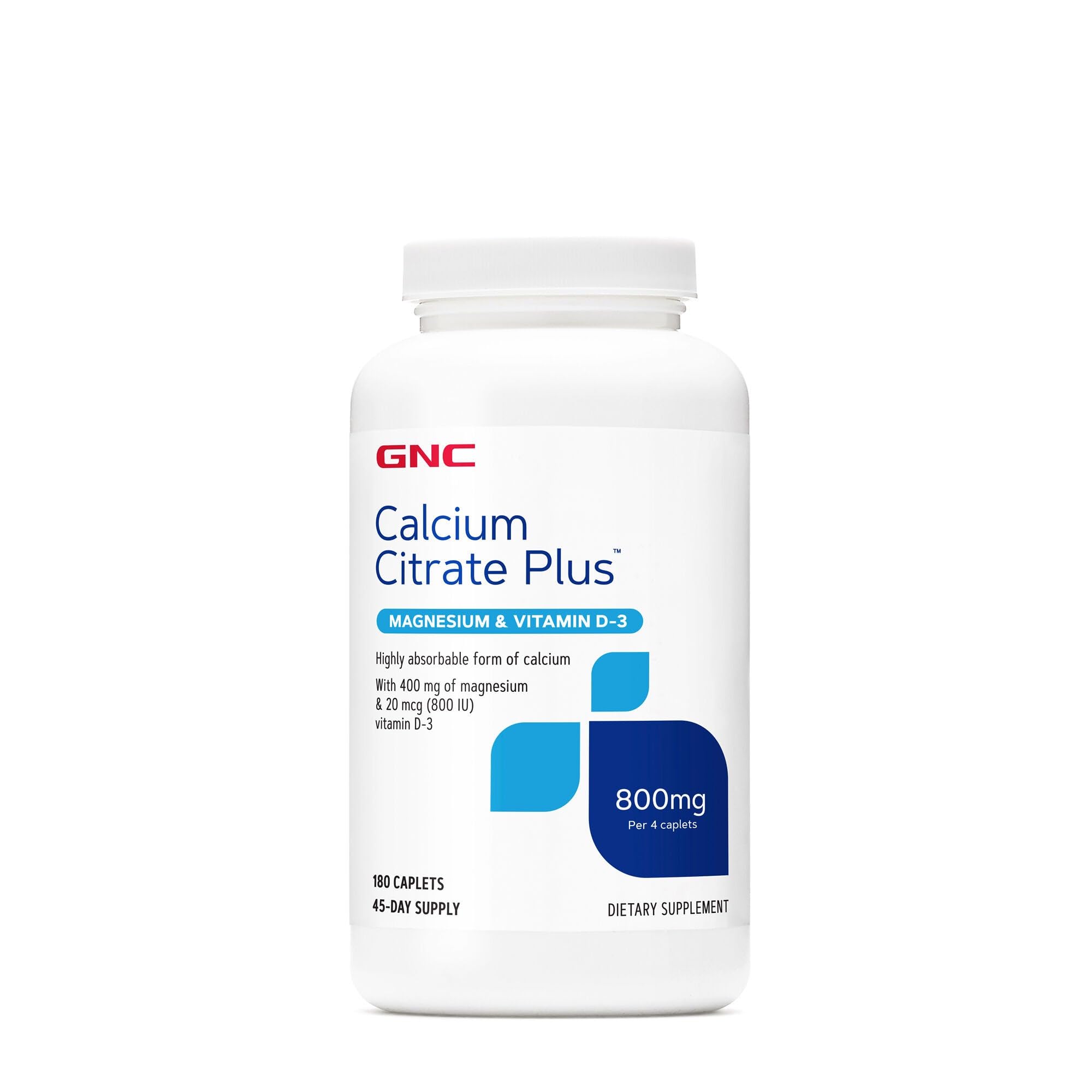 Envase GNC Calcium Citrate Plus 800 mg mostrando etiqueta y beneficios principales