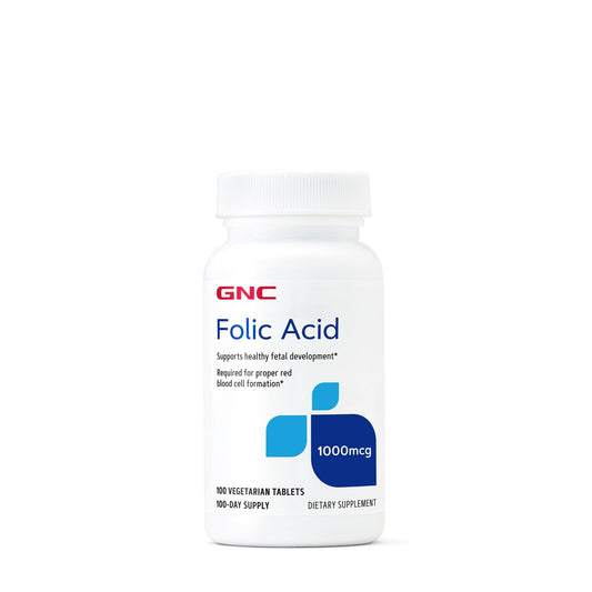 GNC frasco frontal del producto mostrando 100 tabletas y etiqueta clara, confianza y conveniencia