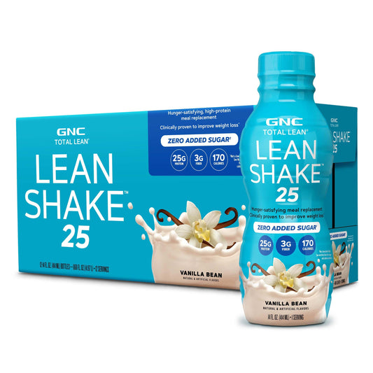 GNC Lean Shake 25 vista frontal mostrando diseño y sabor vainilla y conveniencia
