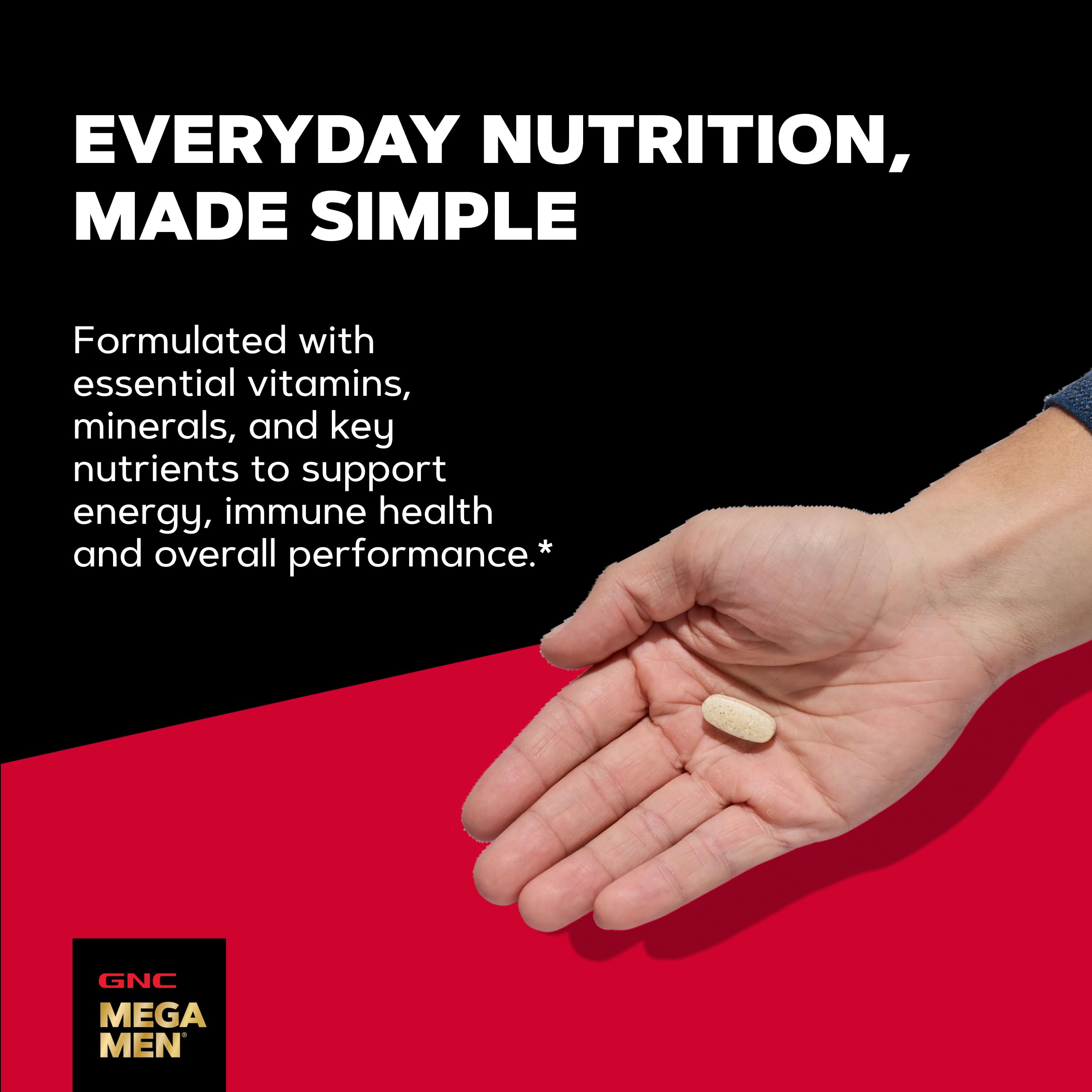 GNC Mega Men One Daily capleta en mano para comparar escala y facilidad de uso