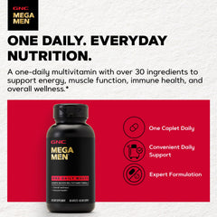 GNC Mega Men One Daily frasco abierto con capletas visibles para visualizar la cantidad por compra
