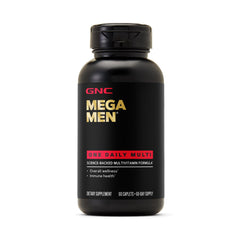 GNC Mega Men One Daily Multi frontal del frasco mostrando el empaque y beneficio de conveniencia