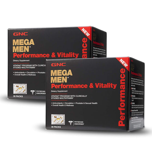 GNC Mega Men paquete frontal mostrando sobres diarios y conveniencia