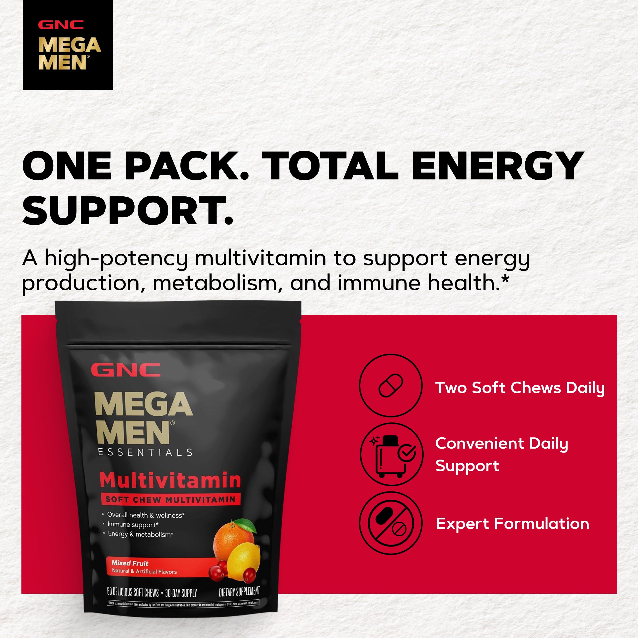 GNC Mega Men porción individual envuelta lista para llevar y usar fuera de casa