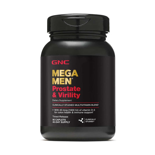 GNC Mega Men frente del envase mostrando presentación 90 cápsulas y confianza