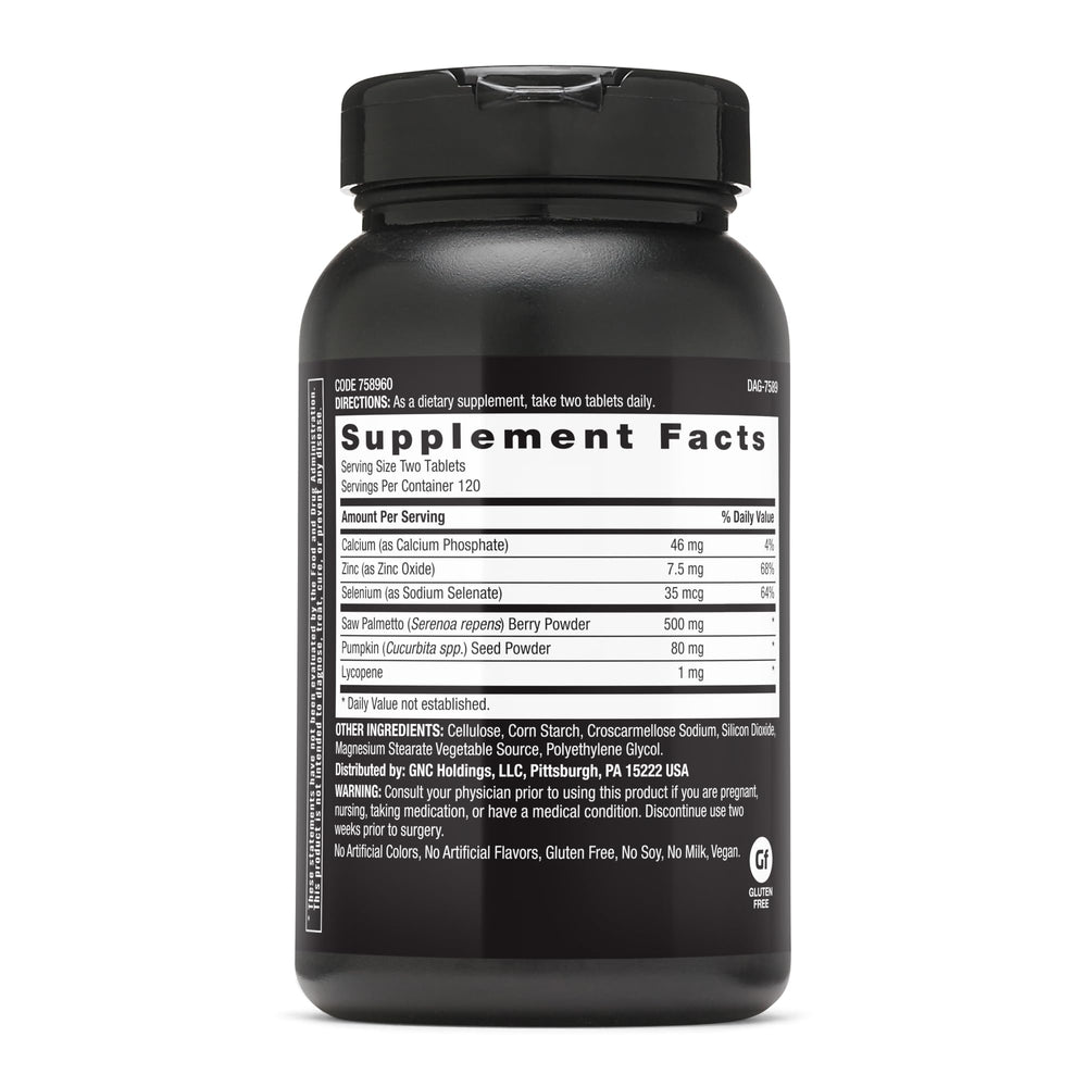 GNC Mega Men Saw Palmetto detalle de las tabletas y su textura para dosificación