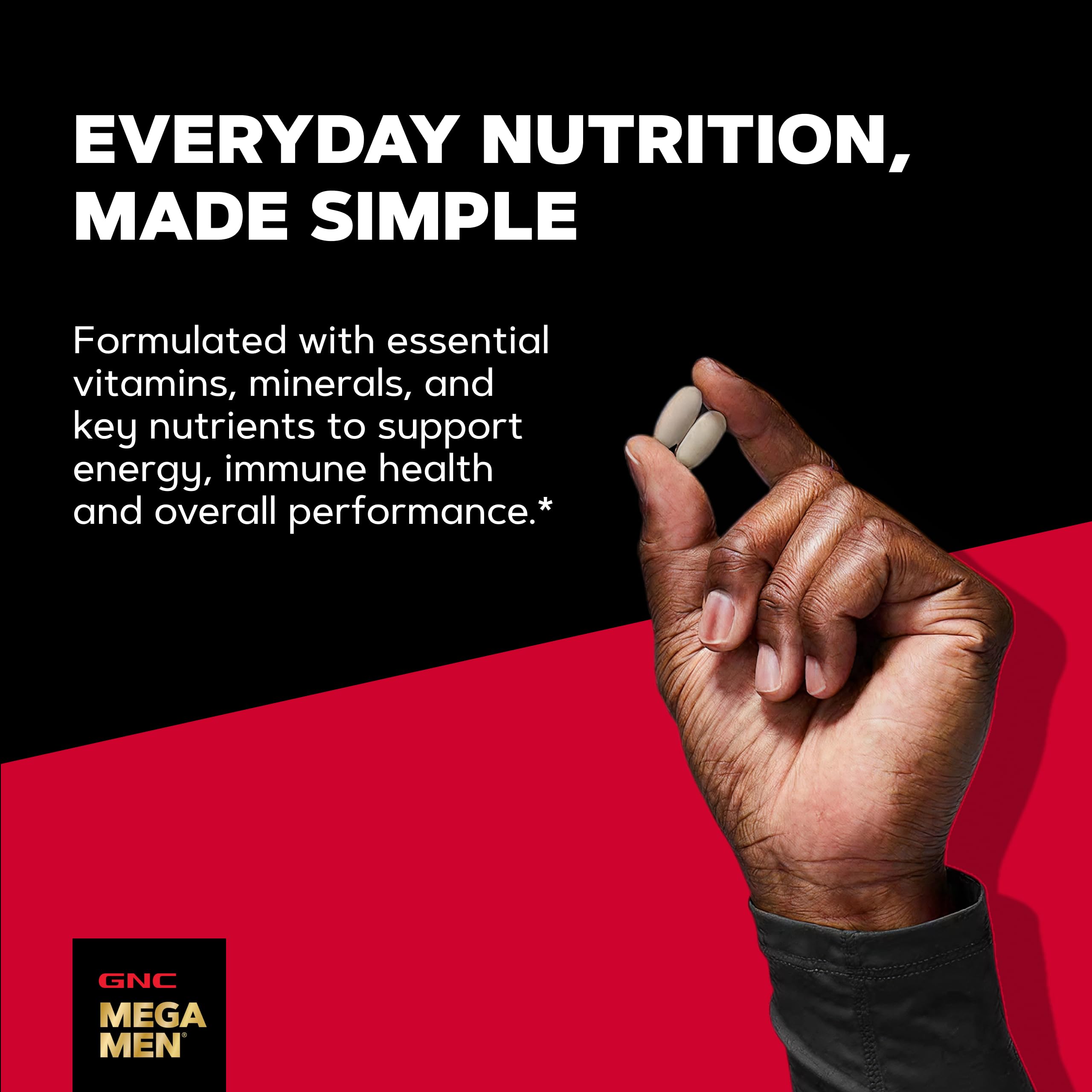 GNC Mega Men Sport etiqueta con lista de ingredientes y beneficios