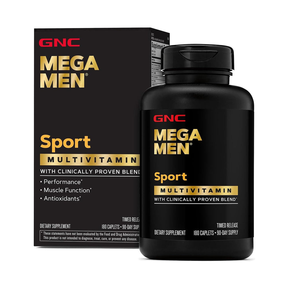 GNC Mega Men Sport frontal con diseño de envase y apoyo a rendimiento