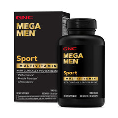 GNC Mega Men Sport frontal con diseño de envase y apoyo a rendimiento