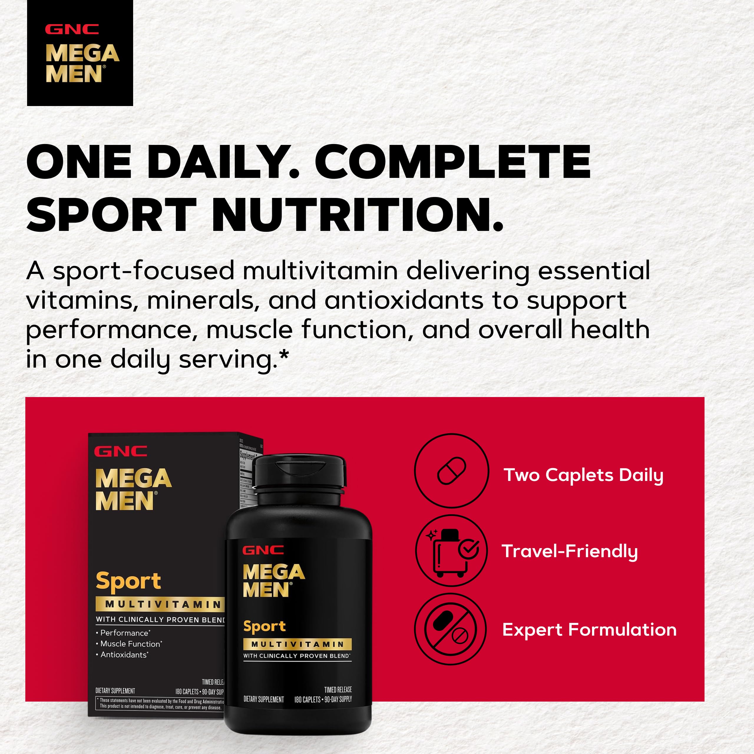 GNC Mega Men Sport ingredientes en polvo y BCAA destacando recuperación