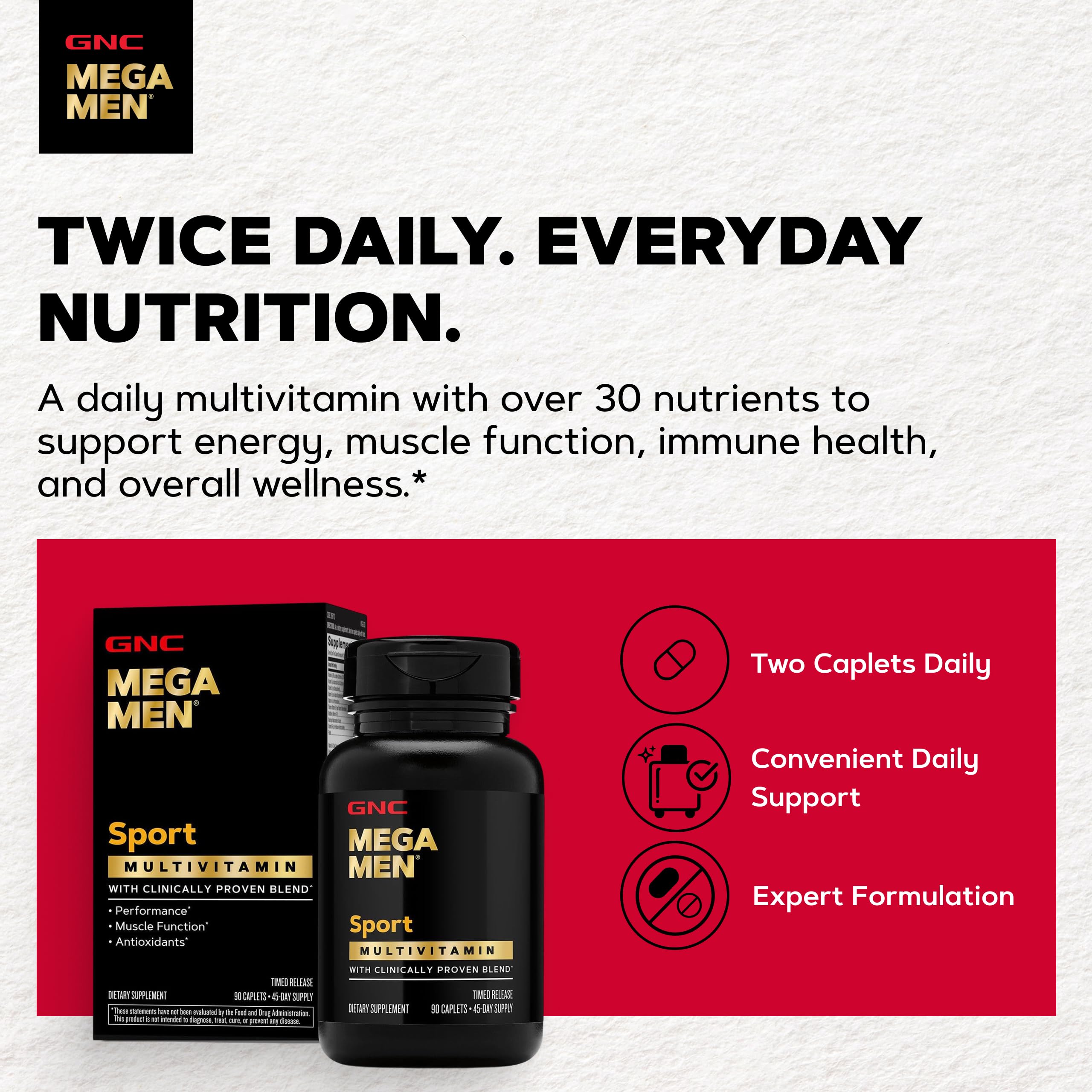 GNC Mega Men Sport usado por hombre en gimnasio apoyando rendimiento