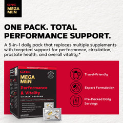 GNC Mega Men detalle de tabletas y cápsulas, evidencia de calidad y pureza