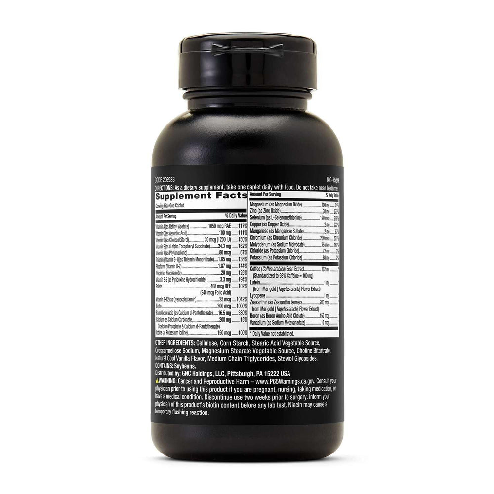 GNC Mega Men primer plano del caplet para mostrar tamaño y fácil ingestión