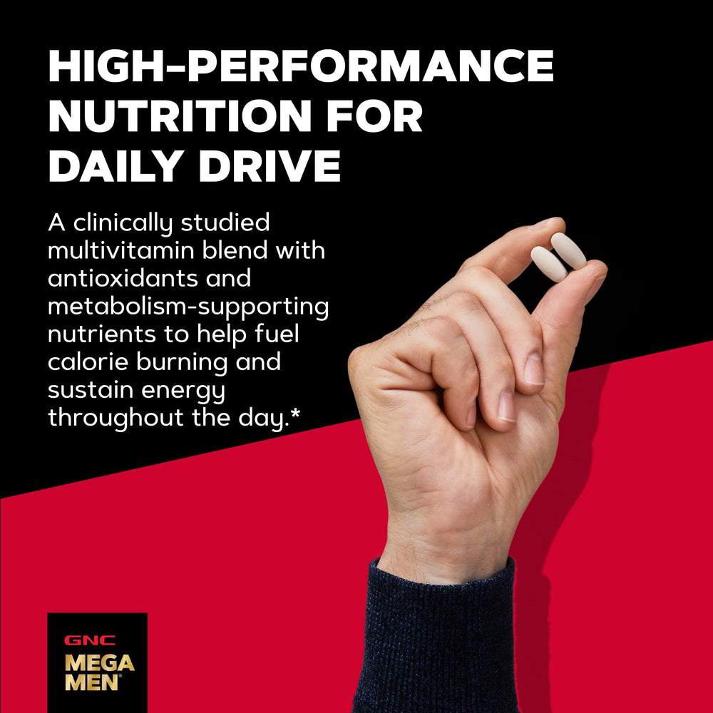 GNC Mega Men textura de la cápsula en primer plano mostrando calidad de formulación