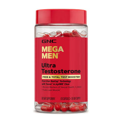 GNC Mega Men Ultra Testosterone vista frontal del envase, identificación clara del producto