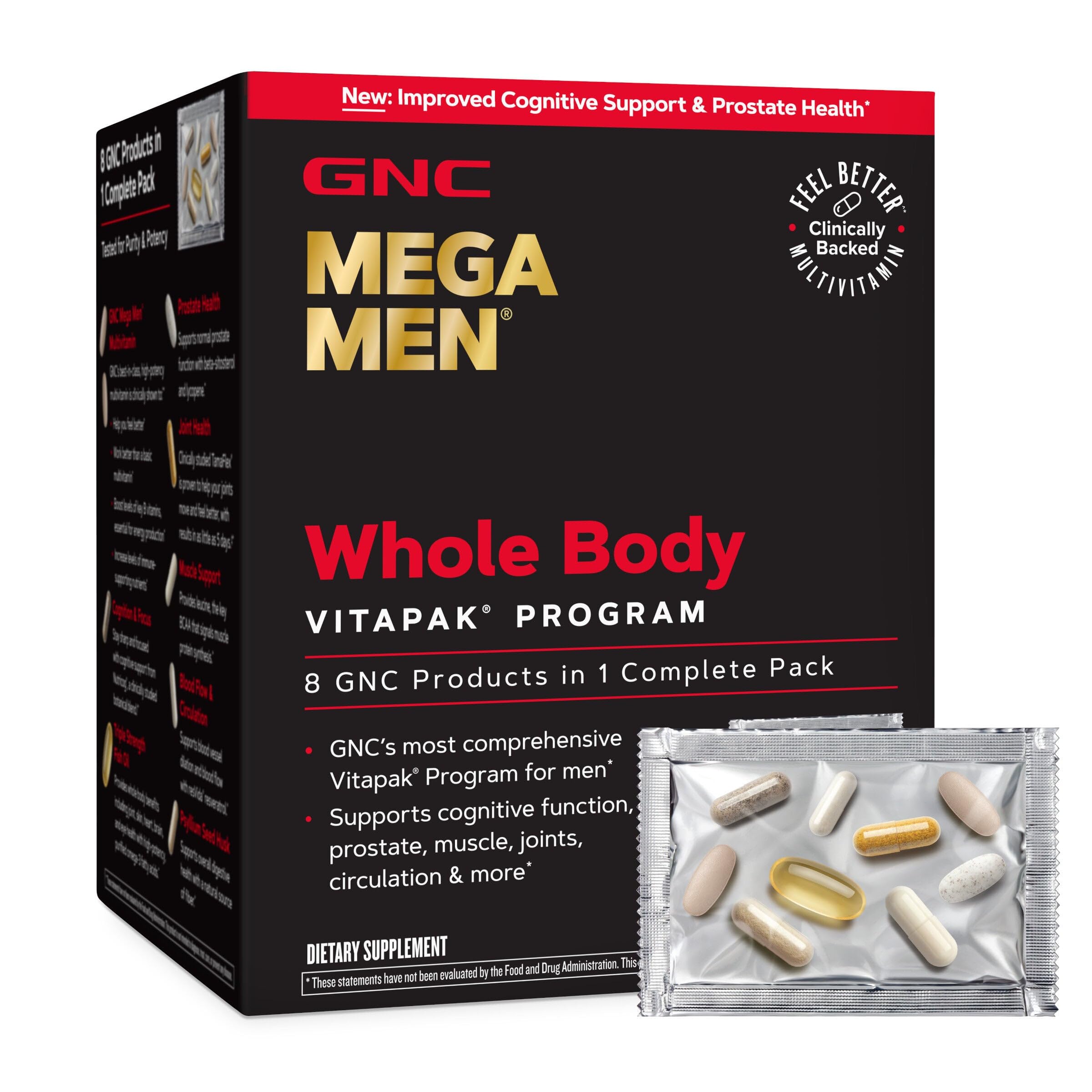 GNC Mega Men Vitapak frente del empaque que muestra conveniencia diaria