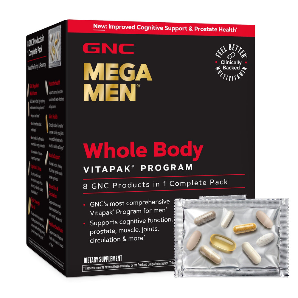 GNC Mega Men Vitapak frente del empaque que muestra conveniencia diaria