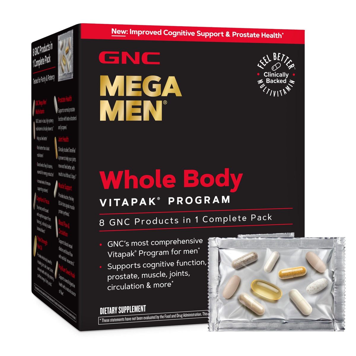 GNC Mega Men Vitapak frente del empaque que muestra conveniencia diaria