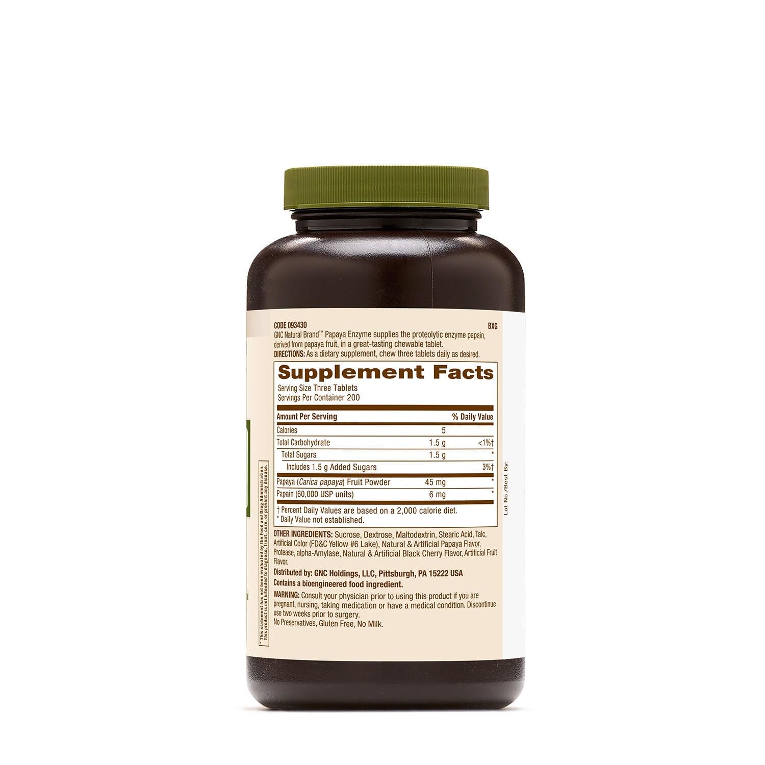 GNC primer plano de tableta masticable destacando textura y fácil consumo