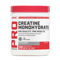Envase GNC Pro Performance Creatina frontal mostrando el tamaño y rótulo, ideal para elegir suplemento