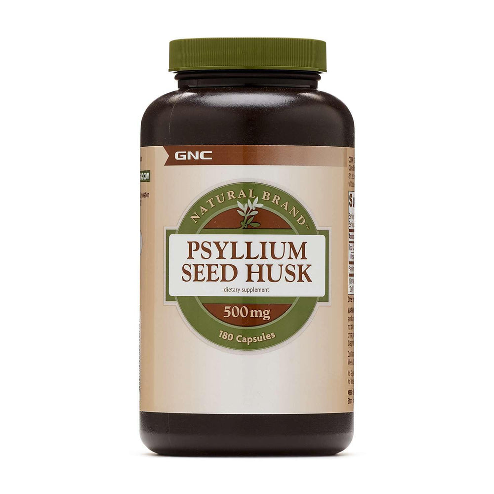 GNC envase frontal de psyllium 500 mg con información clara de beneficio digestivo