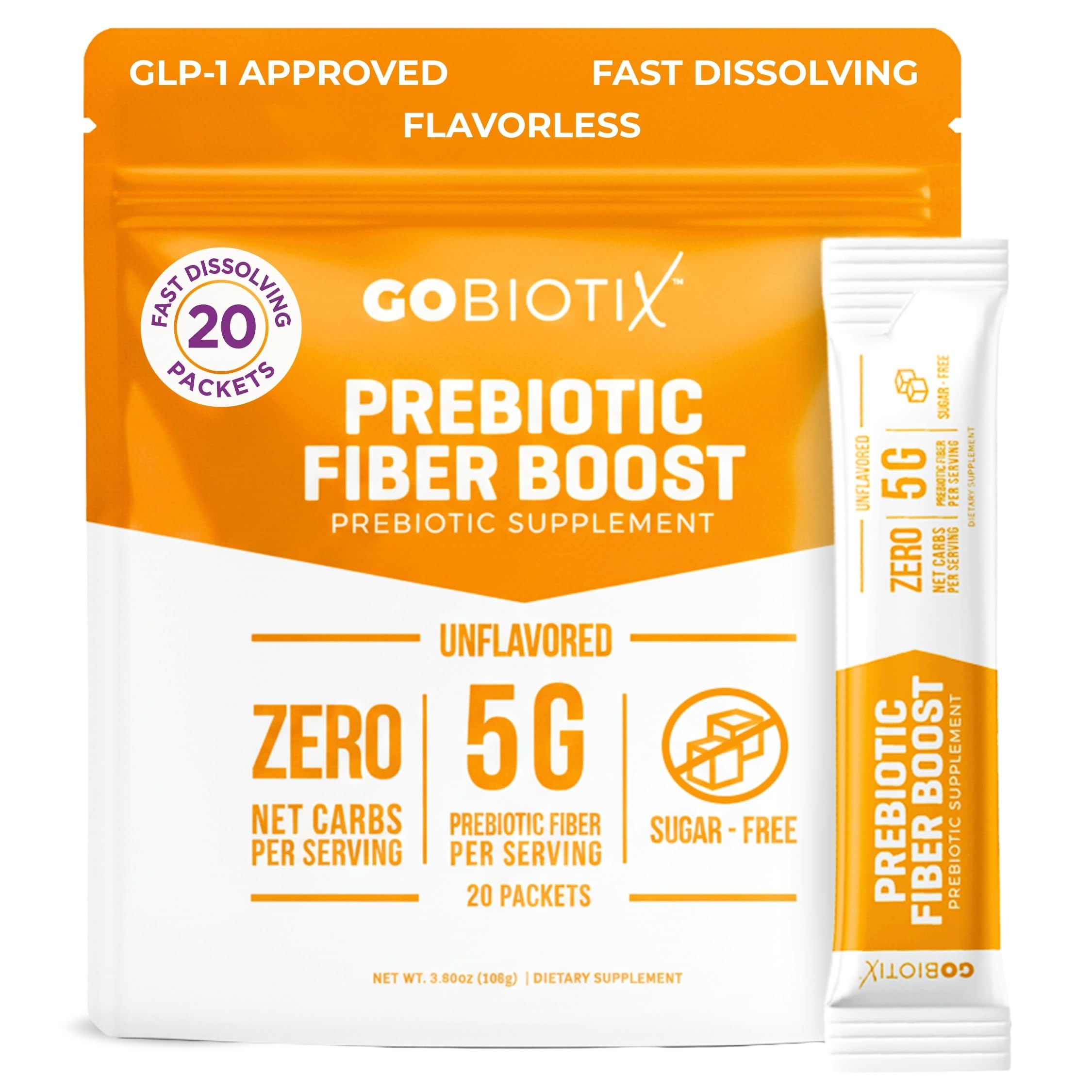 GoBiotix envase frontal mostrando diseño y raciones para viaje, aporta conveniencia