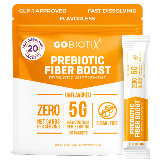 GoBiotix envase frontal mostrando diseño y raciones para viaje, aporta conveniencia