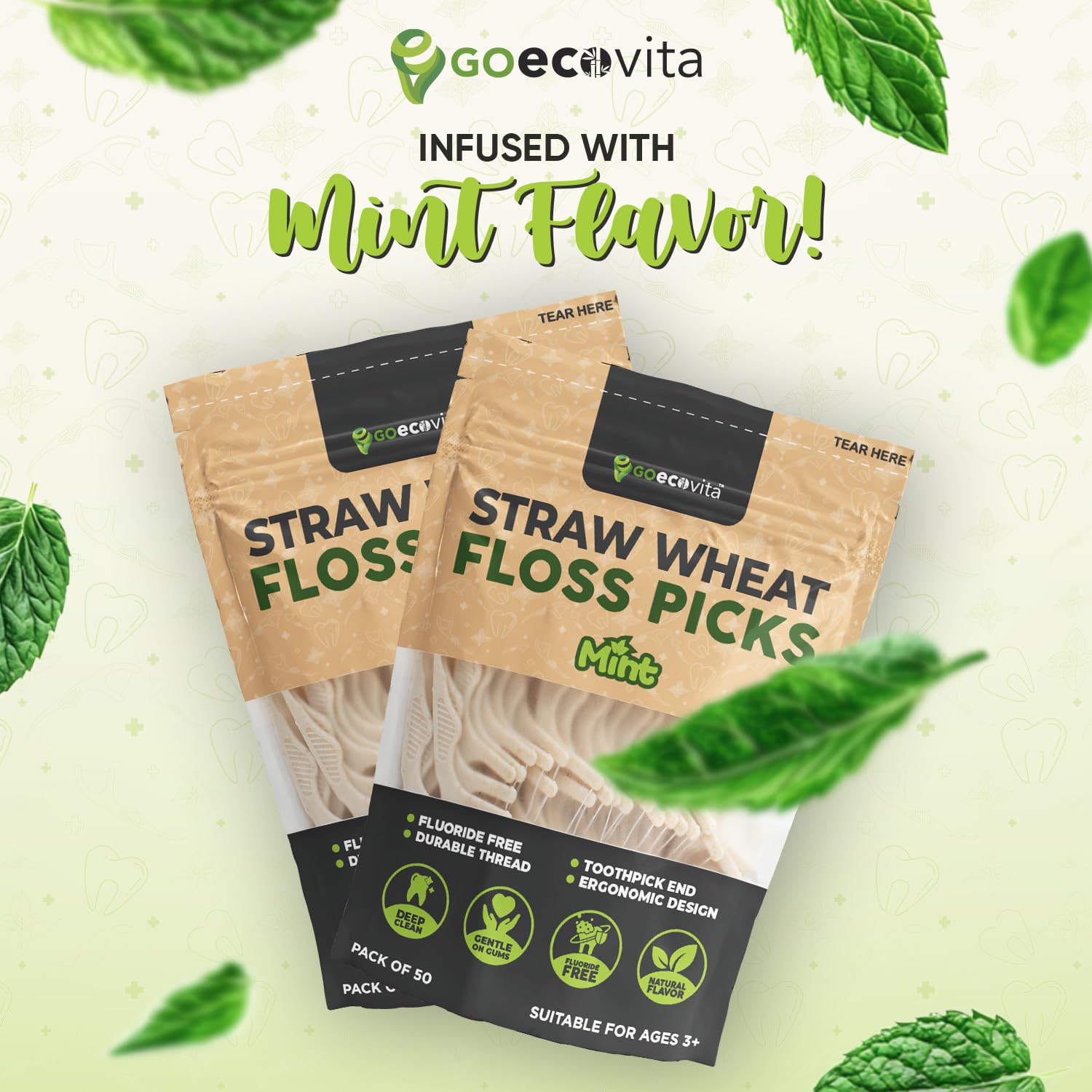 GoEcoVita floss pick en mano demostrando su tamaño y manejo cómodo