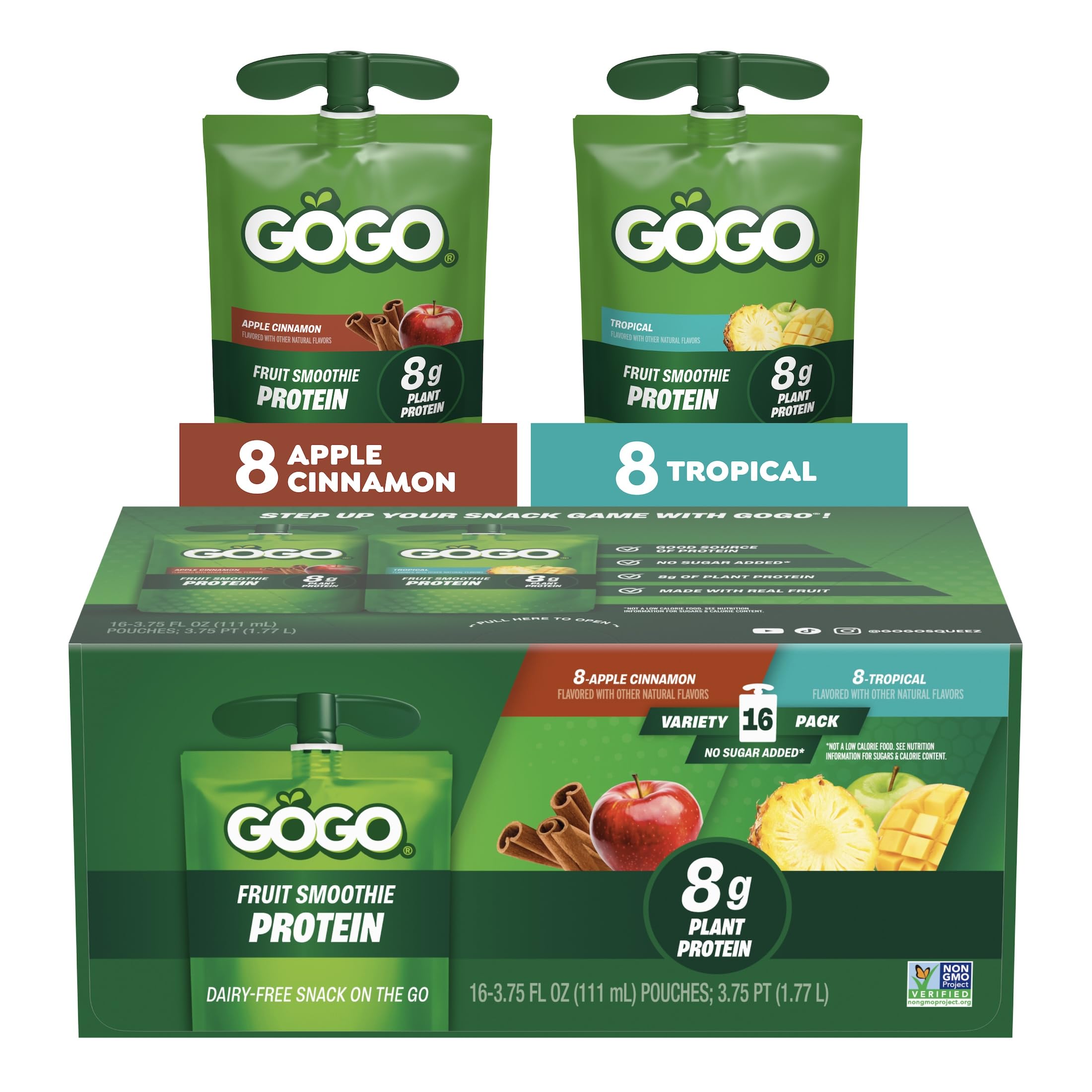 GoGo SqueeZ paquete frontal mostrando cantidad y sabor práctico