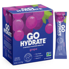 GoHydrate frente del empaque mostrando 30 sobres y beneficios