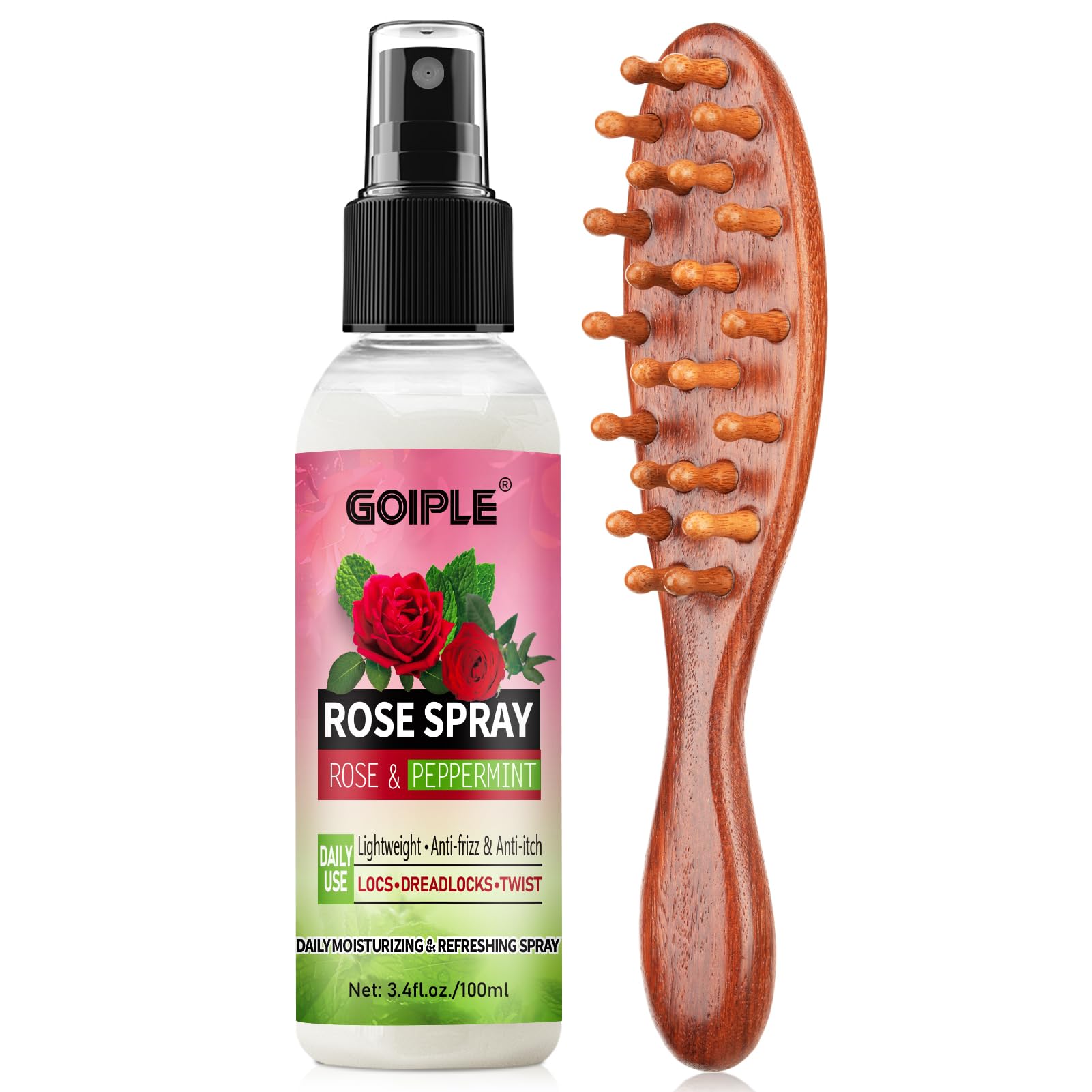 Goiple botella de agua de rosa y menta frontal mostrando diseño y beneficio refrescante