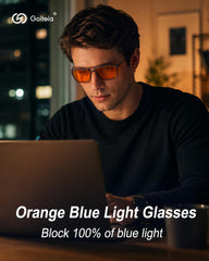 Goiteia detalle de lente naranja que resalta bloqueo total de luz azul