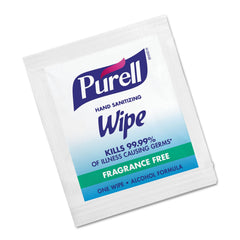 GOJO PURELL frontal del empaque mostrando caja de 100 unidades y comodidad