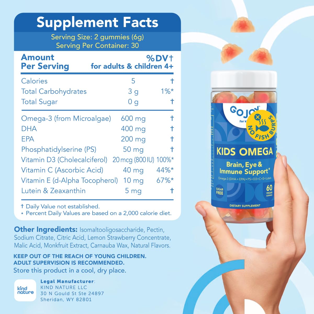 GOJOY NATURALS etiqueta nutricional legible con información de DHA y EPA