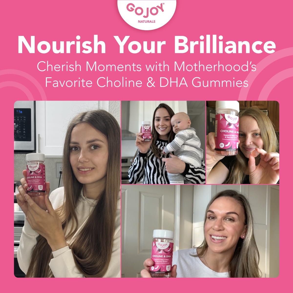 GOJOY NATURALS etiqueta de ingredientes destacando colina y DHA