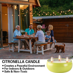 Golabarell vela encendida en patio creando ambiente cálido y fragancia exterior