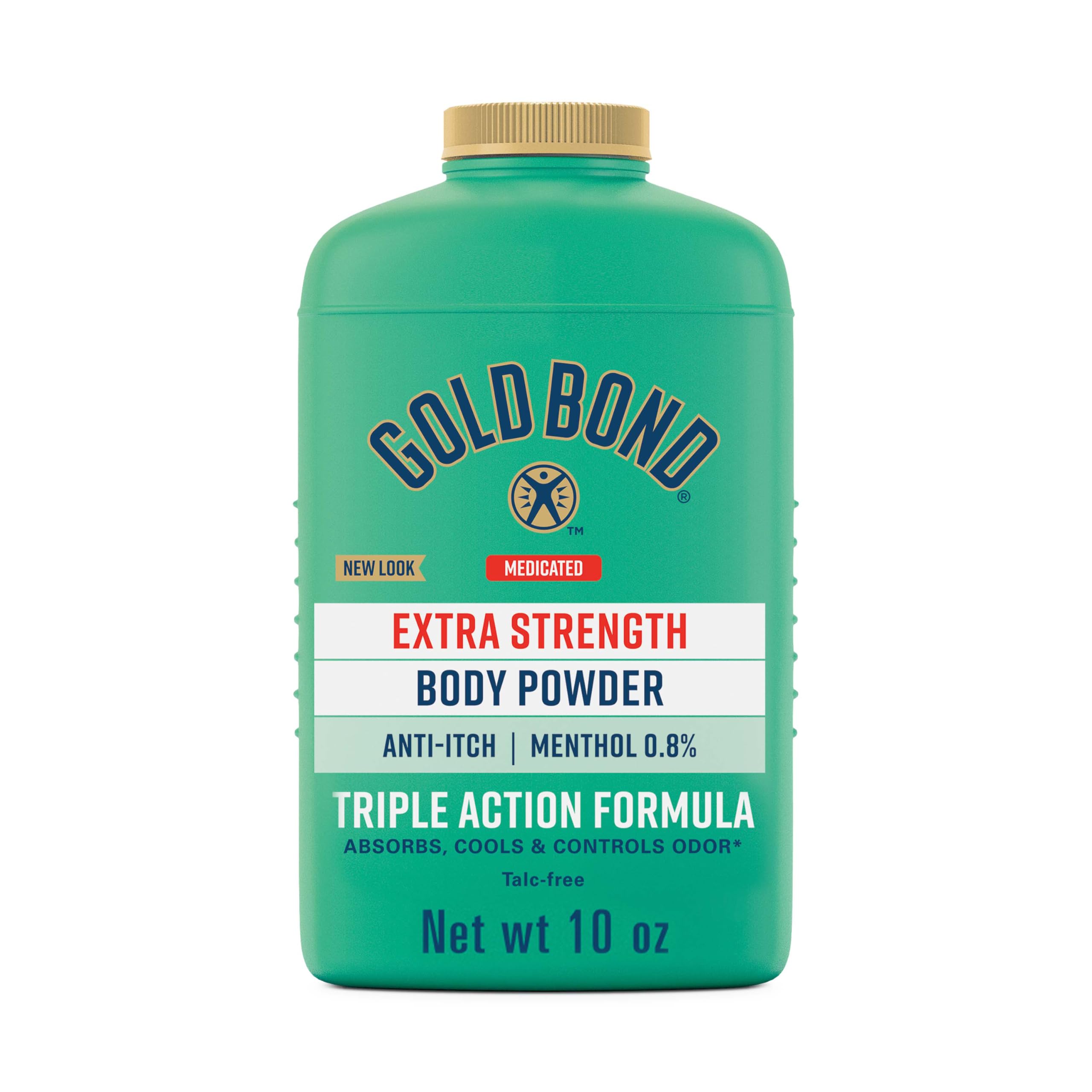 Gold Bond frente del envase mostrando el envase de 10 oz y beneficio de frescor