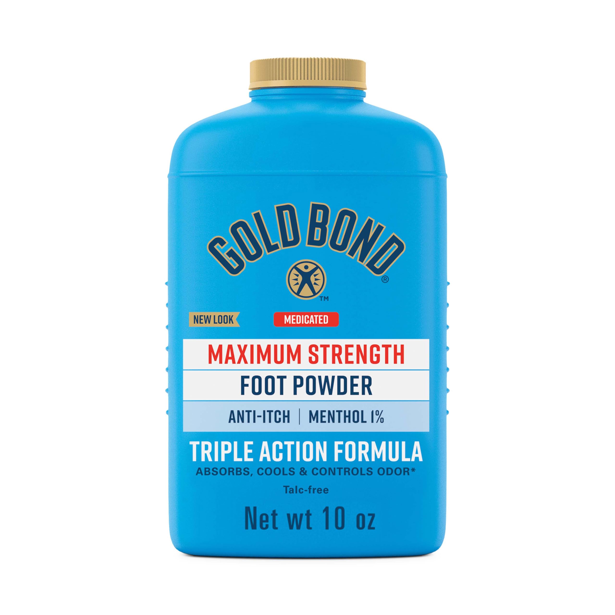 Gold Bond frente del envase 10 oz mostrando diseño identificable y control de humedad
