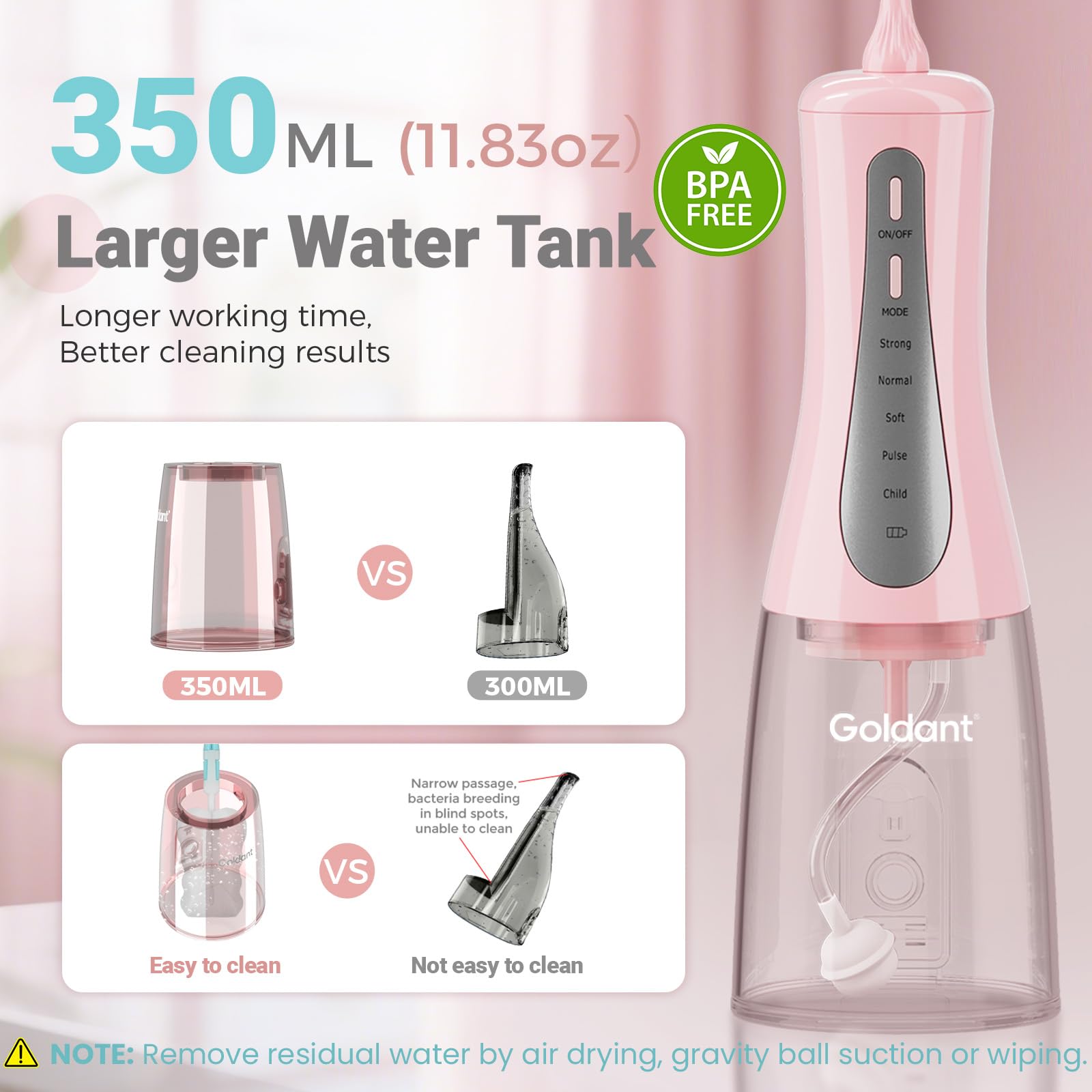 GOLDANT primer plano del tanque de 350 ml para sesiones sin rellenar