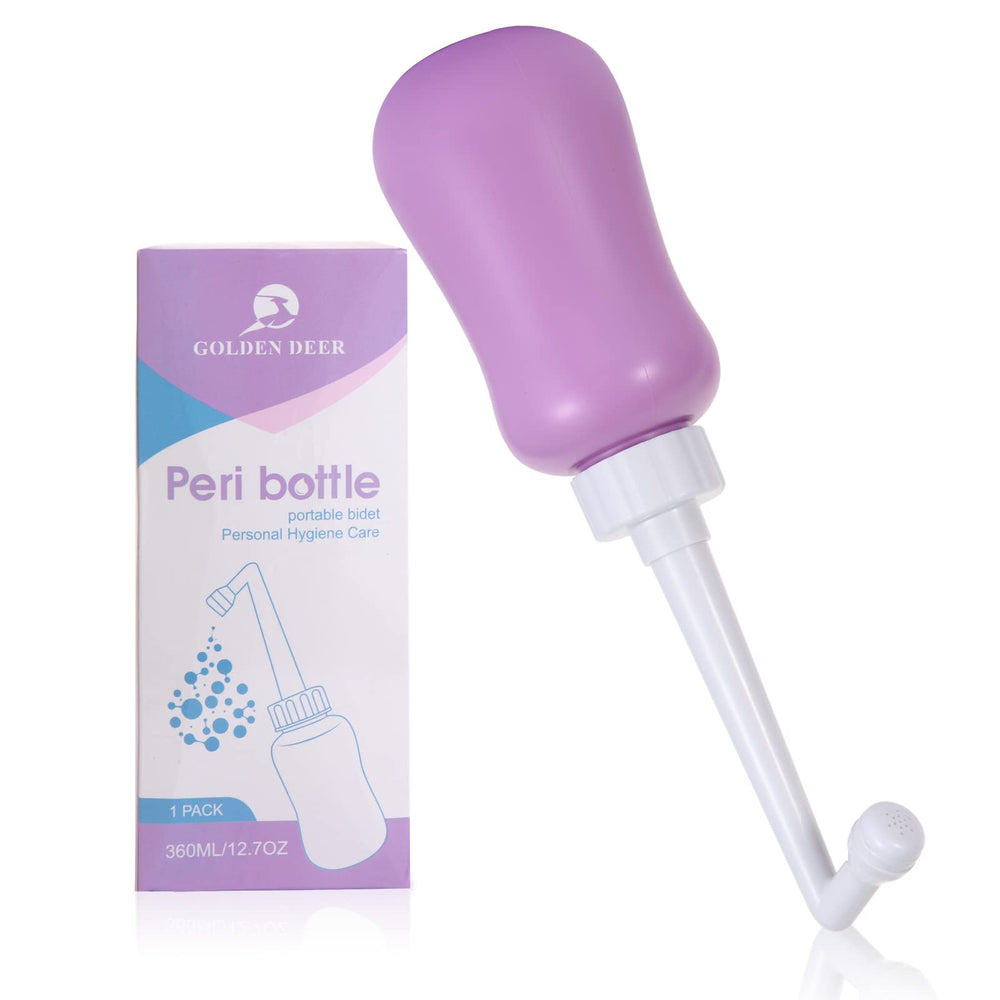 GOLDEN DEER peri bottle frontal color púrpura mostrando forma ergonómica y facilidad