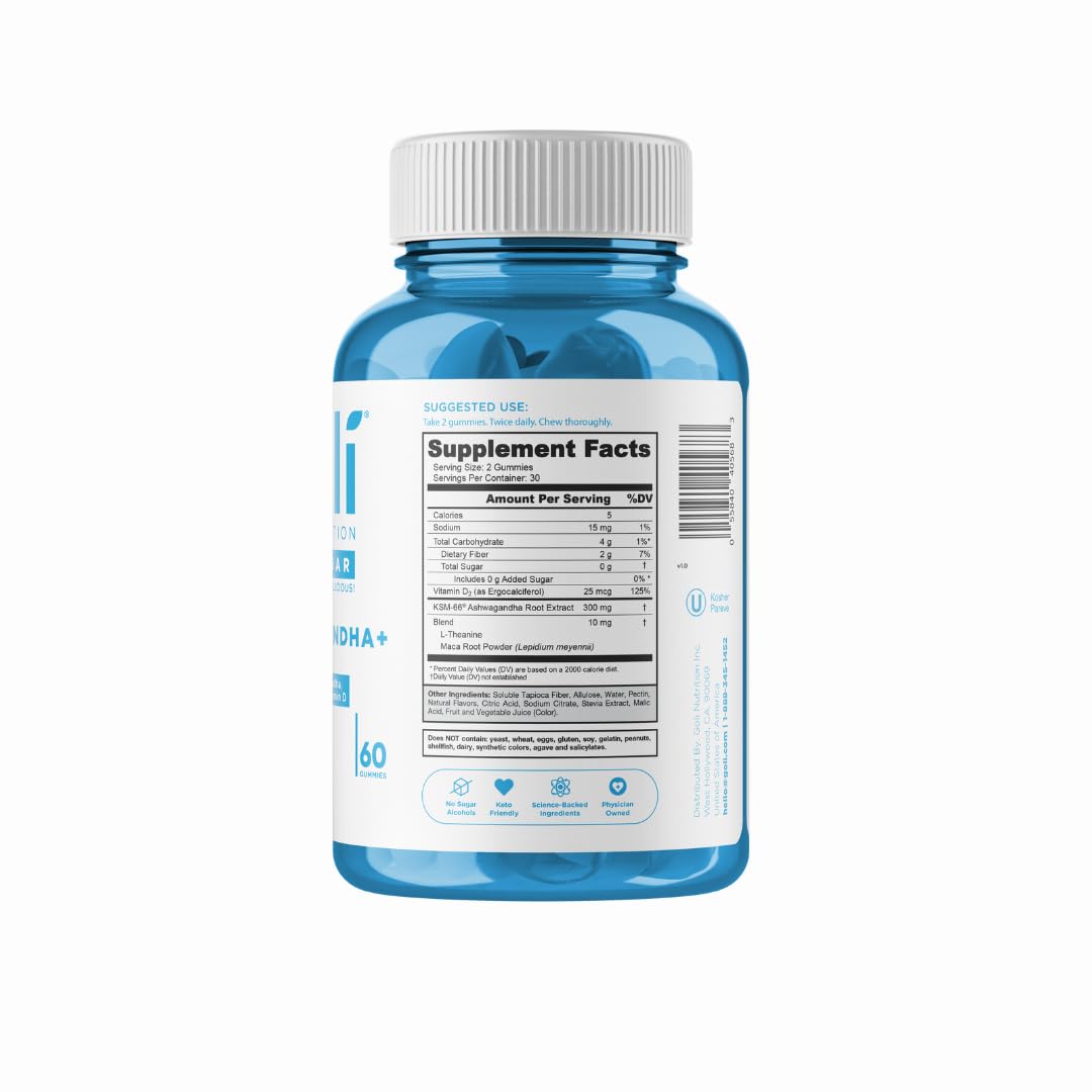 Goli etiqueta de ingredientes con KSM‑66, L‑Theanine y vitamina D