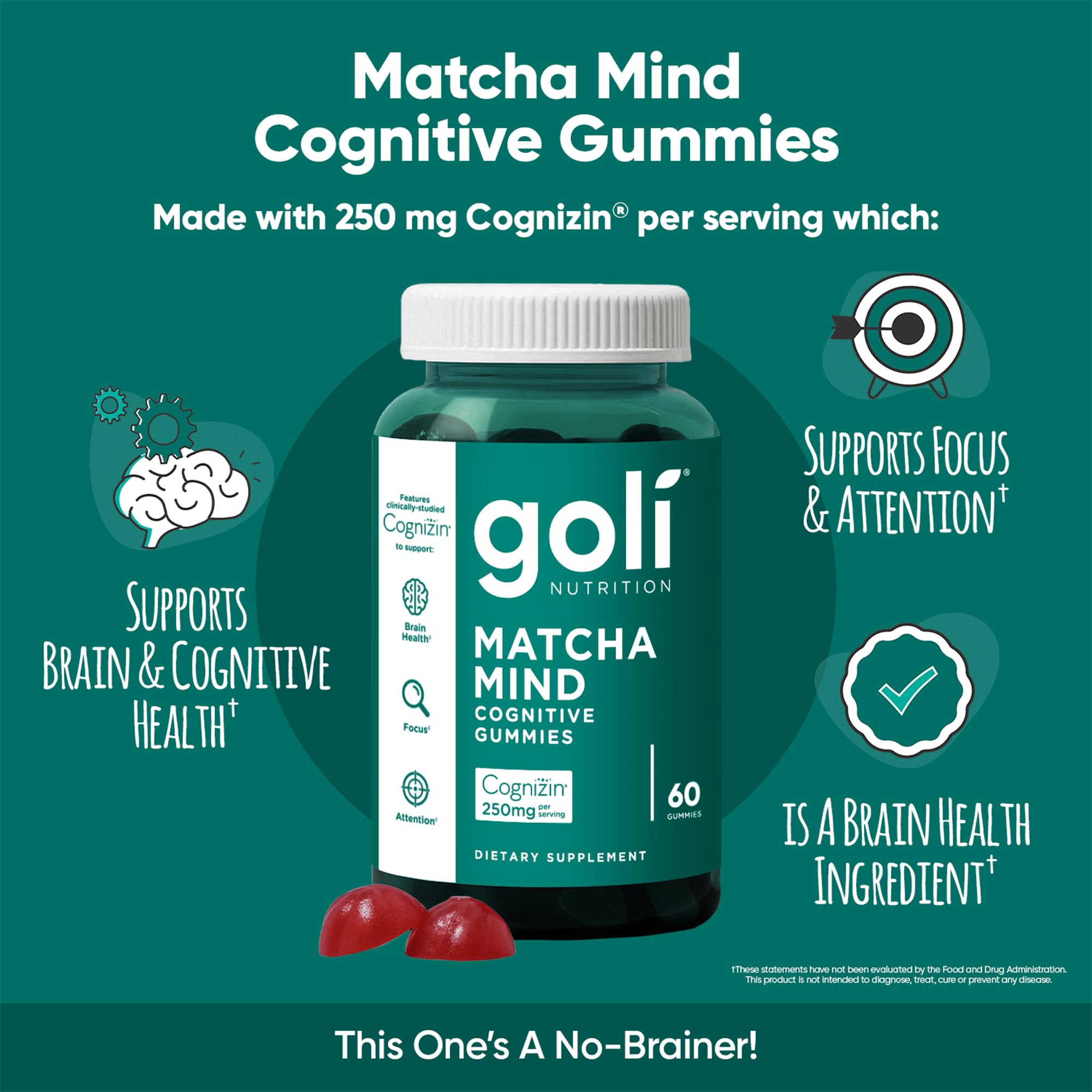 Goli Matcha Mind Gummies con Cognizin para enfoque durante la jornada.