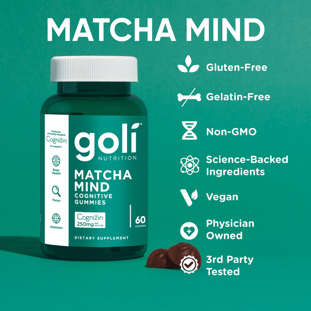 Goli Matcha Mind Gummies enfoque diario para energía y claridad.