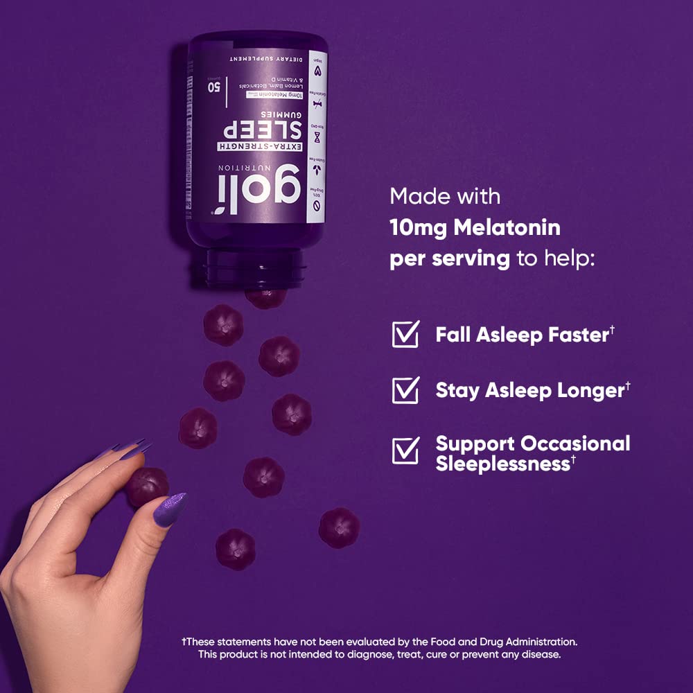 Goli melatonina 10 mg porción, posible apoyo para dormir mejor.