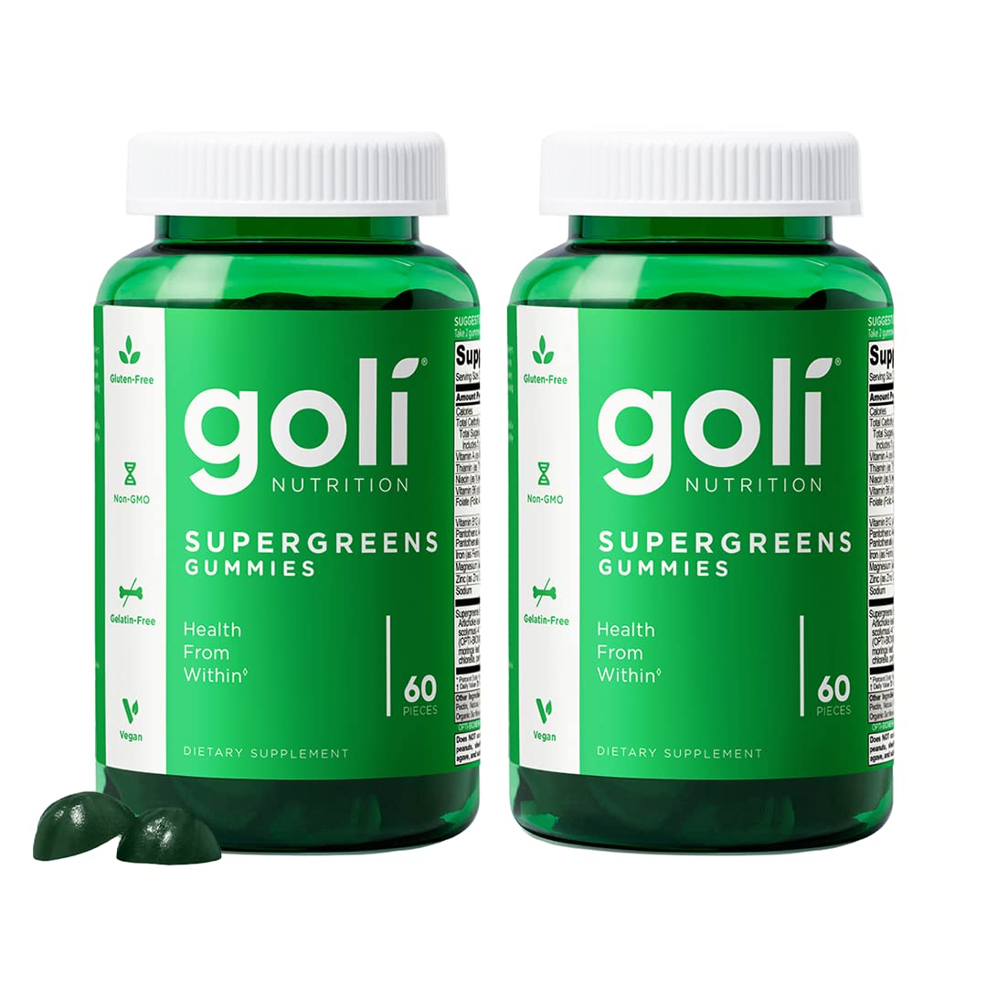 Envase frontal de Goli SuperGreens mostrando diseño y cantidad 60 por bote